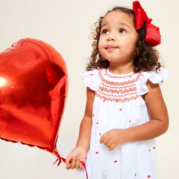 Coco Romper Love Is In the Air Plumetti with Big Love Hand Smocking