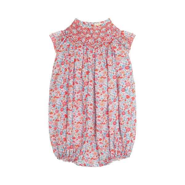 1-2y Coco Romper with Carnation Hand Smocking made with Liberty Theresa Pink