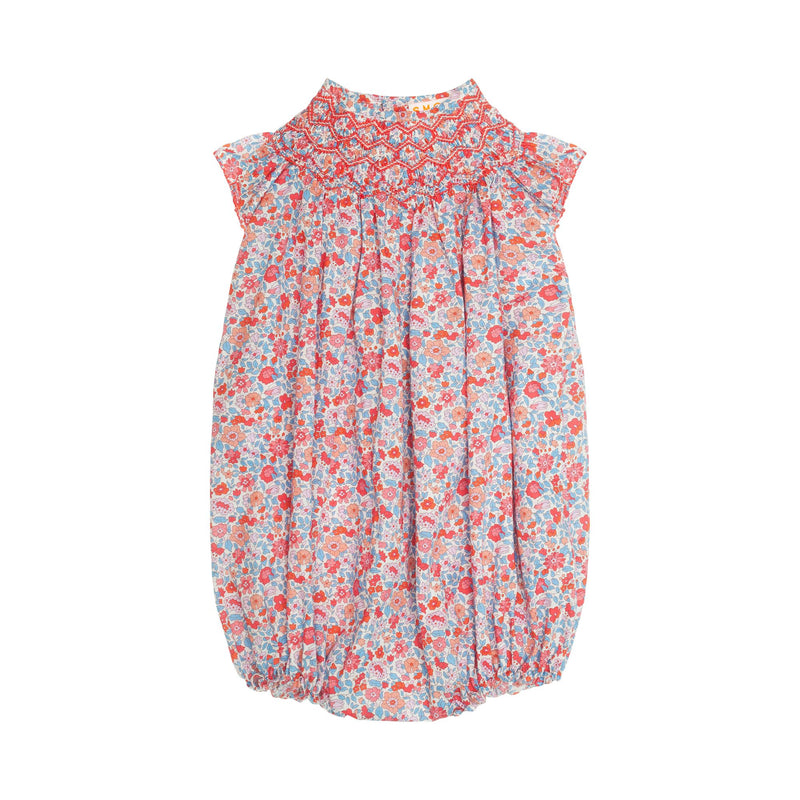1-2y Coco Romper with Carnation Hand Smocking made with Liberty Theresa Pink