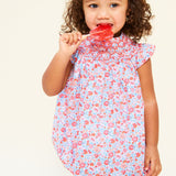 1-2y Coco Romper with Carnation Hand Smocking made with Liberty Theresa Pink