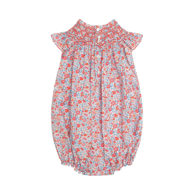 1-2y Coco Romper with Carnation Hand Smocking made with Liberty Theresa Pink