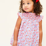 1-2y Coco Romper with Carnation Hand Smocking made with Liberty Theresa Pink