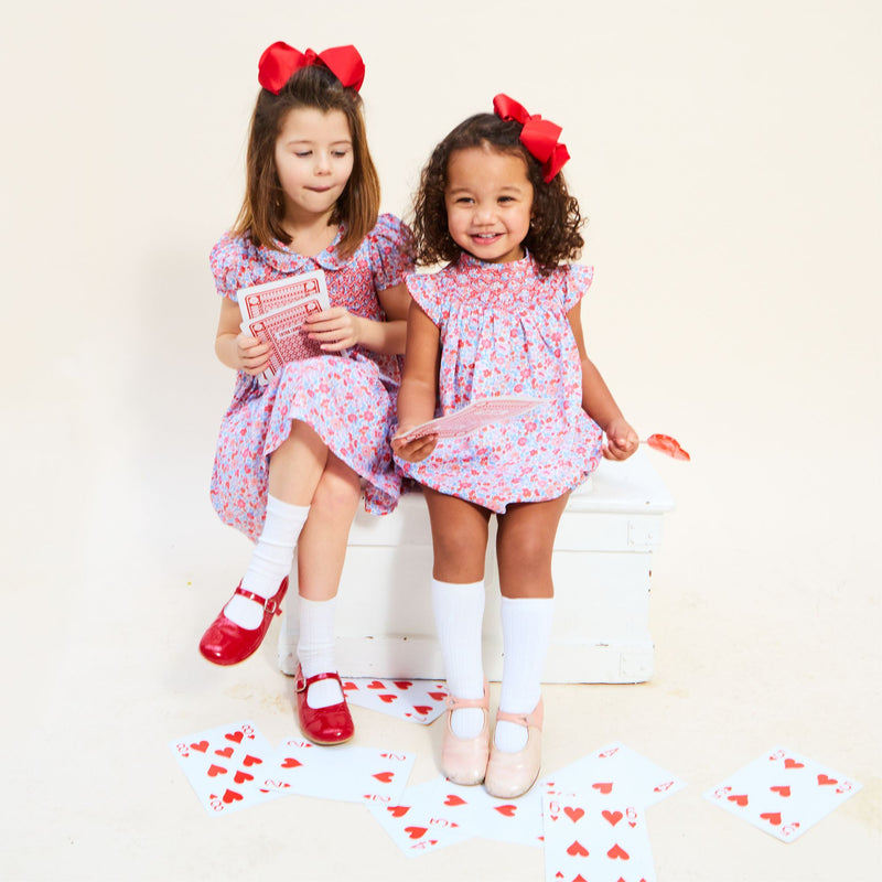 1-2y Coco Romper with Carnation Hand Smocking made with Liberty Theresa Pink