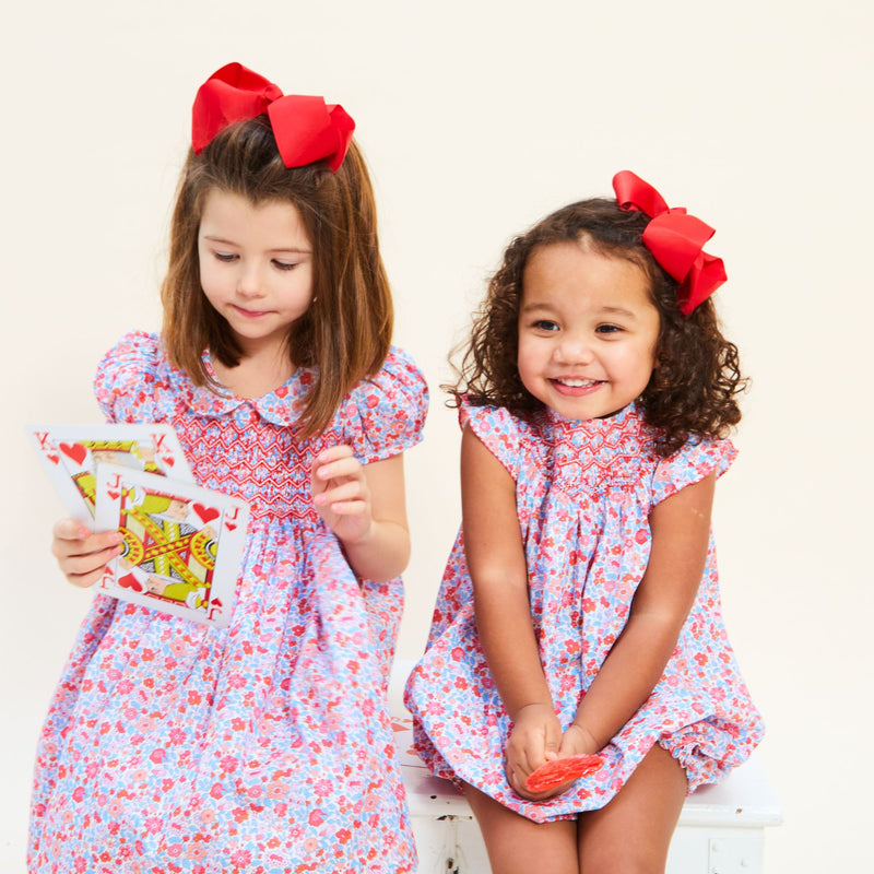 1-2y Coco Romper with Carnation Hand Smocking made with Liberty Theresa Pink