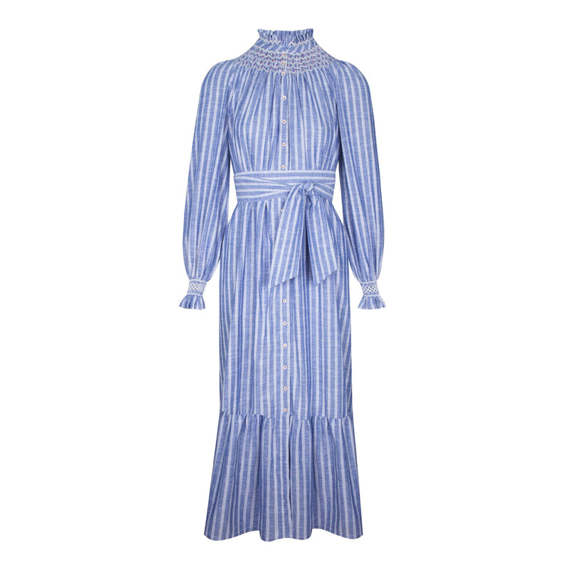 Colette Dress Chambray Stripes with Hot Lips Hand Smocking