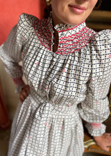 Colette Women's Dress Love from Saigon Grid with Pimiento Hand Smocking