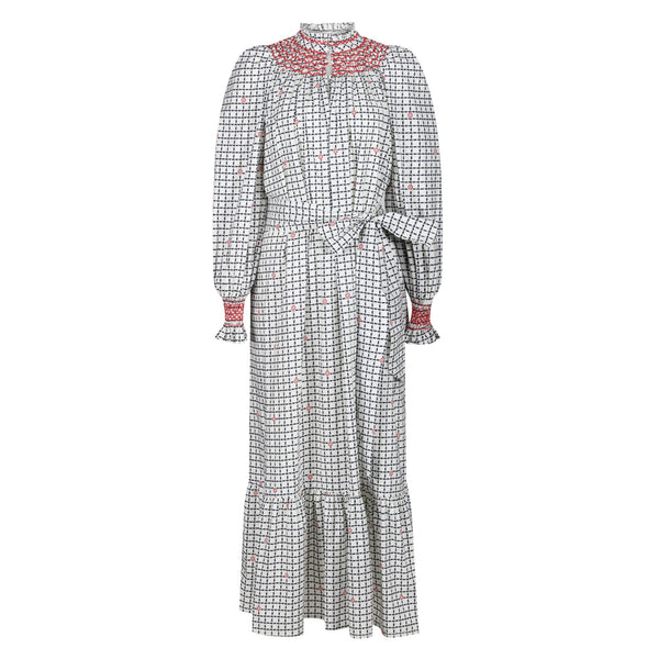 Colette Women's Dress Love from Saigon Grid with Pimiento Hand Smocking