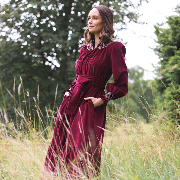 Colette Women's Dress Mulberry Needlecord with Rose Milk Smocking