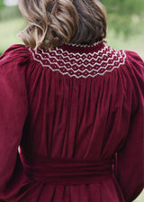 Colette Women's Dress Mulberry Needlecord with Rose Milk Smocking