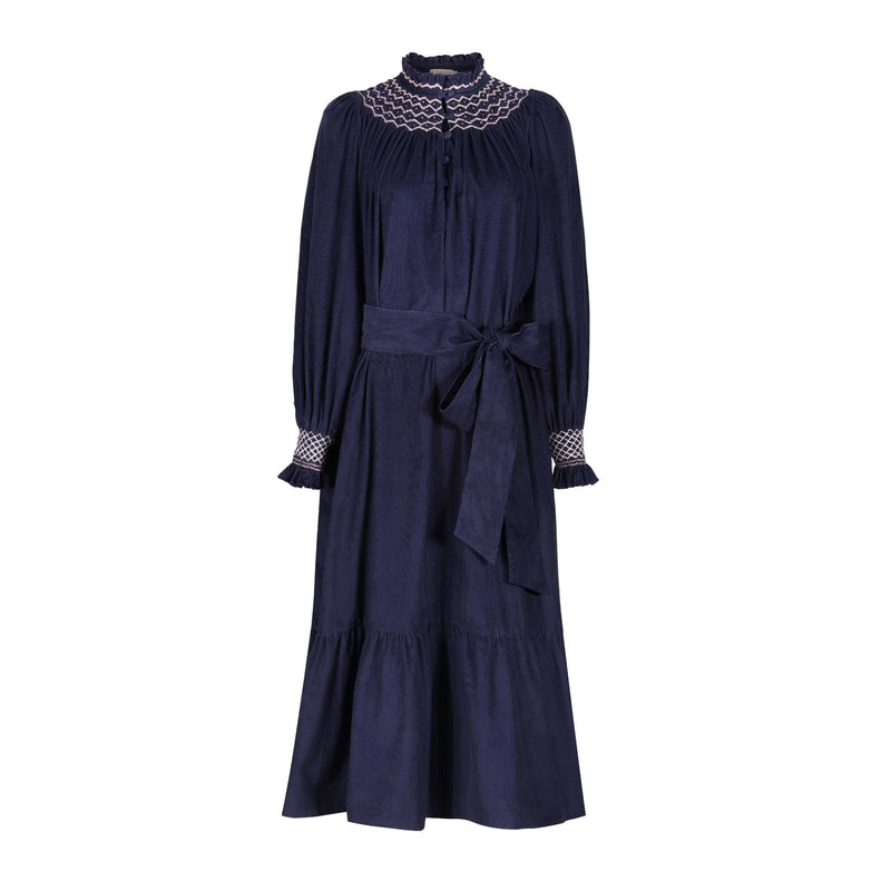 Colette Women's Dress Swallowtail Needlecord with Hedgerow Hand Smocking