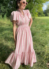 Colette Women's Dress Trianon Stripe with Raspberry Tart Hand Smocking