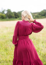 Colette Dress Pomegranate Gingham with Magenta Magic Hand Smocking