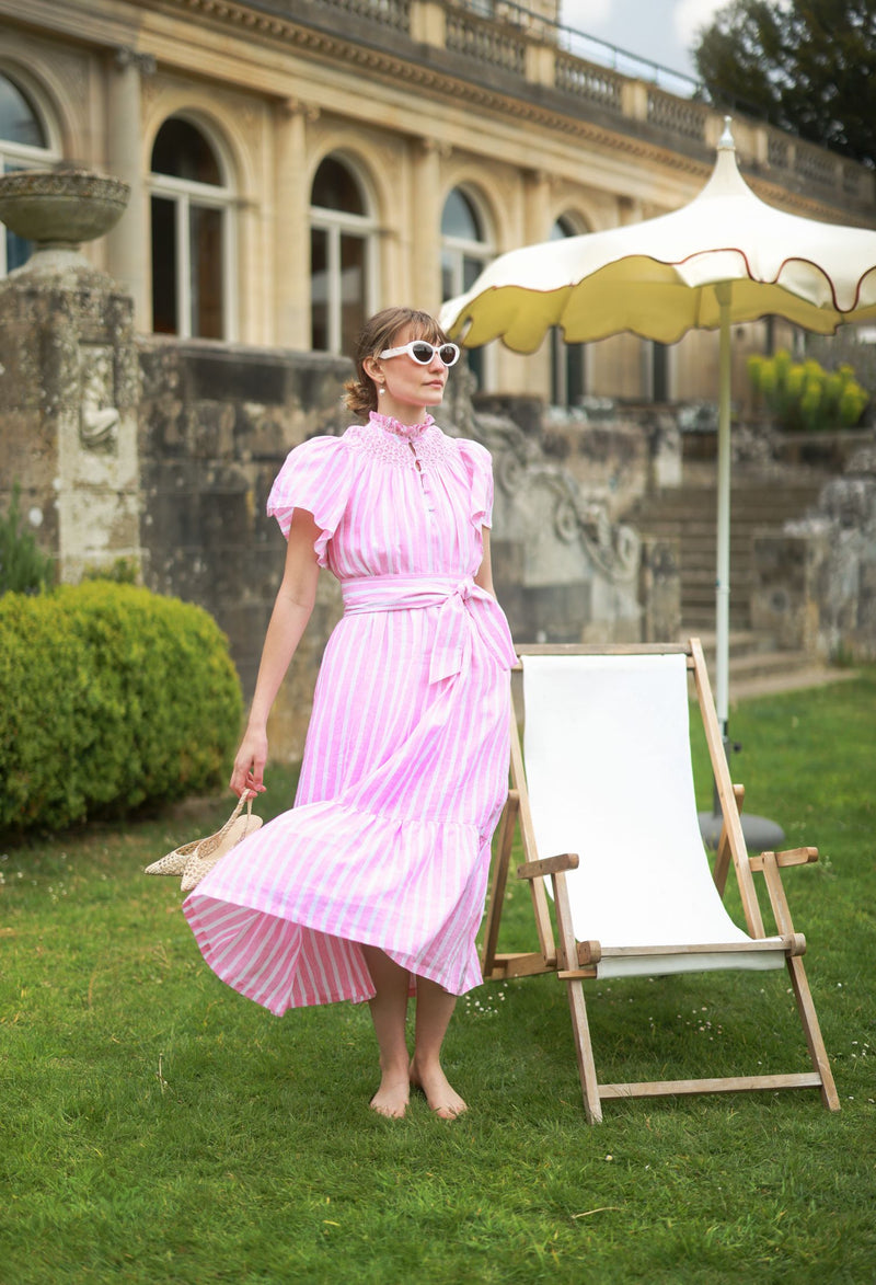 Colette Dress Raspberry Ripple Stripe with Sugar Babes Hand Smocking