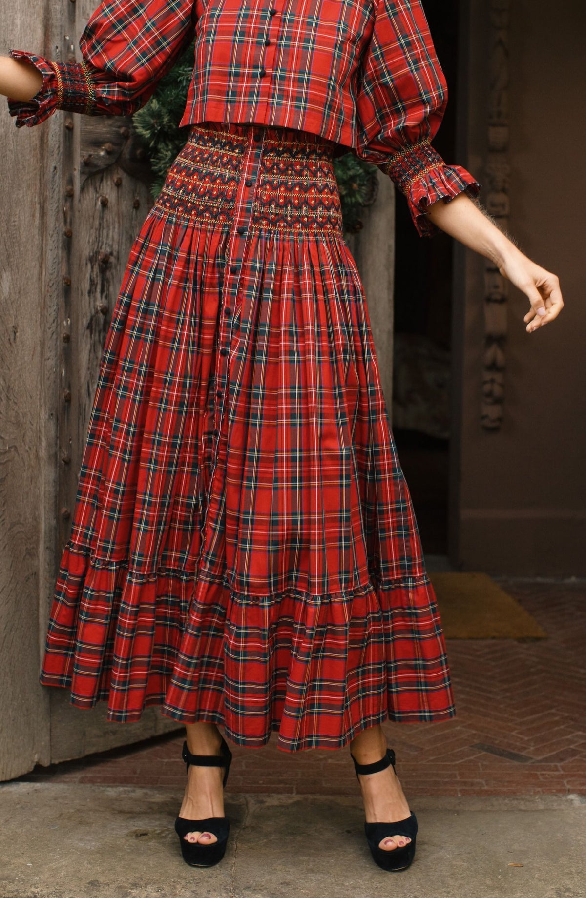 Mary Seacole Women's Skirt Royal Stewart with Nutcracker Hand smocking