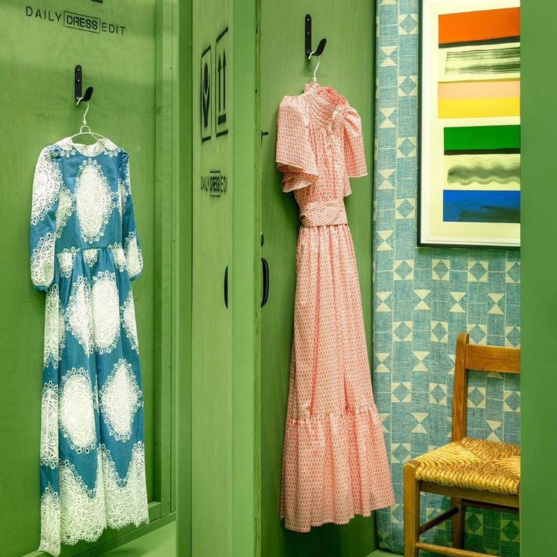 S/M Daily Dress Edit x Smock London Colette Dress Scarlet Trellis with Pearl Queen Hand Smocking