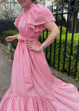 S/M Daily Dress Edit x Smock London Colette Dress Scarlet Trellis with Pearl Queen Hand Smocking