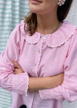 De Beauvoir Blouse Cream Tea Stripe with Existential Scallop Embroidery
