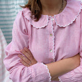 De Beauvoir Blouse Cream Tea Stripe with Existential Scallop Embroidery