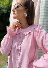 De Beauvoir Blouse Cream Tea Stripe with Existential Scallop Embroidery