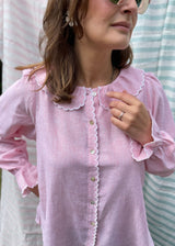 De Beauvoir Blouse Cream Tea Stripe with Existential Scallop Embroidery