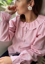 De Beauvoir Blouse Cream Tea Stripe with Existential Scallop Embroidery