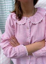 De Beauvoir Blouse Cream Tea Stripe with Existential Scallop Embroidery