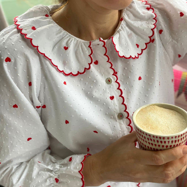 De Beauvoir Blouse Love Is In The Air Plumetti with Big Love Embroidery