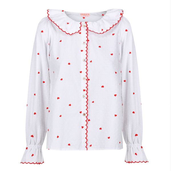 De Beauvoir Blouse Love Is In The Air Plumetti with Big Love Embroidery