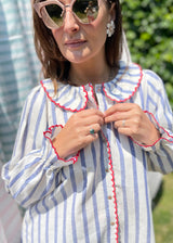 De Beauvoir Blouse Seaview Stripe with ‘Red-y, Steady, Go’ Embroidery