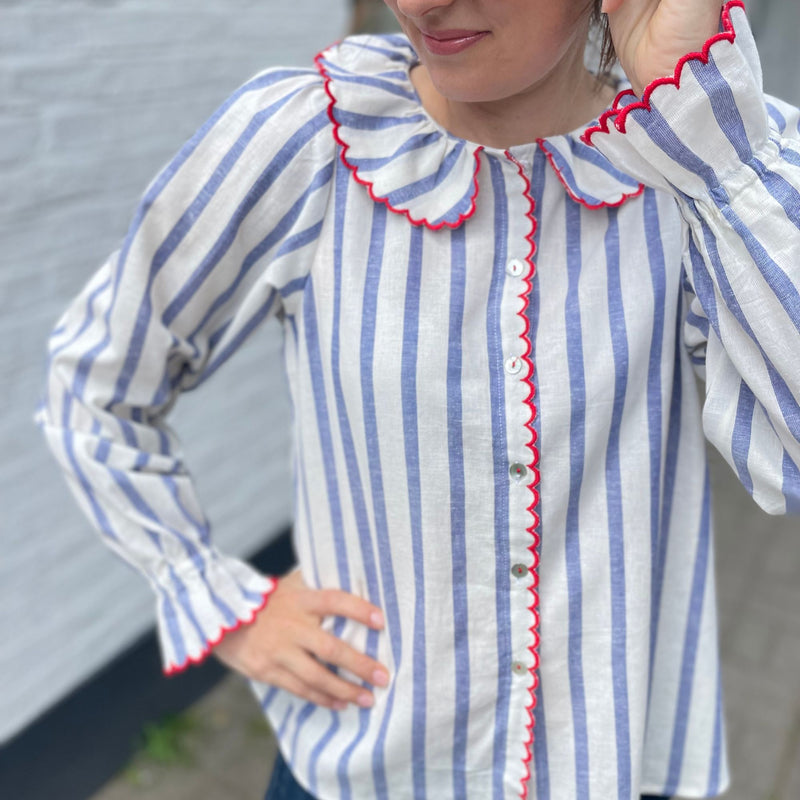 De Beauvoir Blouse Seaview Stripe with ‘Red-y, Steady, Go’ Embroidery