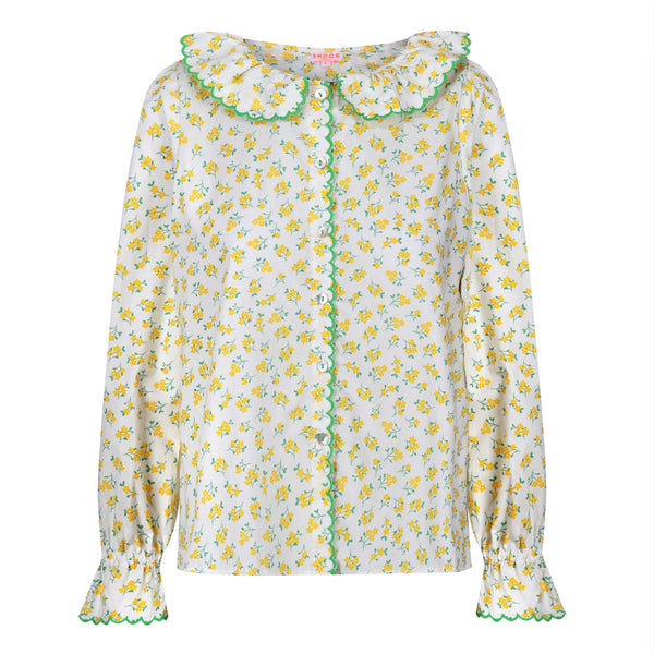 De Beauvoir Blouse Yellow Daisy with Spring Greens Embroidery