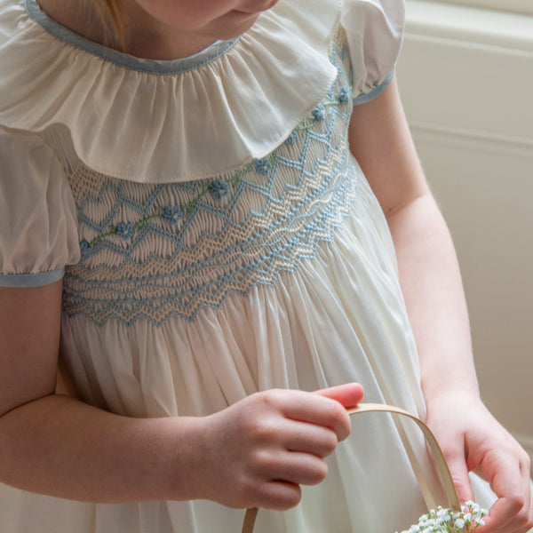 Diana Special Occasion Dress with Forget Me Not Hand Smocking