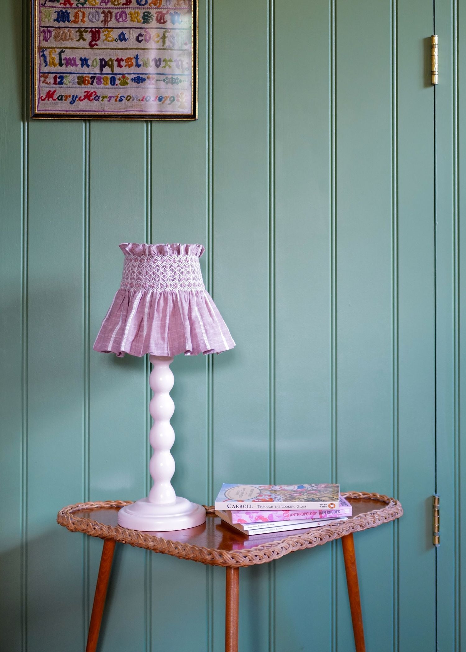 Edit58 x Smock London Elsie Lampshade Skirt Mink with Rosebud Trellis Hand Smocking