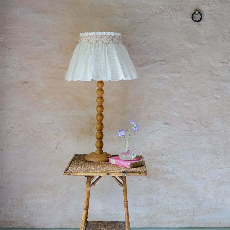 Edit58 x Smock London Elsie Lampshade Skirt White Grid with Dusty Pink Bows Hand Smocking