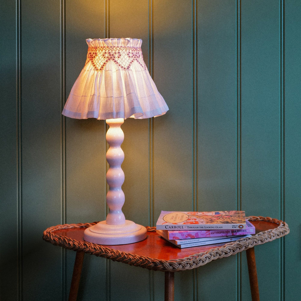 Edit58 x Elsie Lampshade Skirt White Grid Dusty Pink Bows Hand Smocking