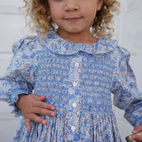 Elizabeth Blackwell Dress with Neptune's Fortune Hand Smocking made with Liberty Claire Aude Fabric