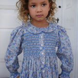 Elizabeth Blackwell Dress with Neptune's Fortune Hand Smocking made with Liberty Claire Aude Fabric