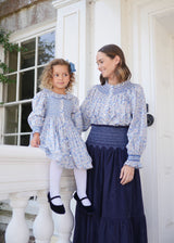 Elizabeth Blackwell Dress with Neptune's Fortune Hand Smocking made with Liberty Claire Aude Fabric