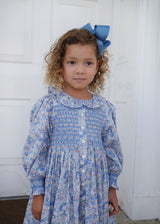 Elizabeth Blackwell Dress with Neptune's Fortune Hand Smocking made with Liberty Claire Aude Fabric