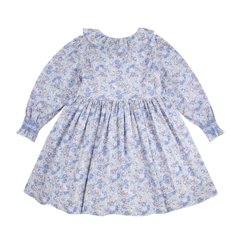 Elizabeth Blackwell Dress with Neptune's Fortune Hand Smocking made with Liberty Claire Aude Fabric