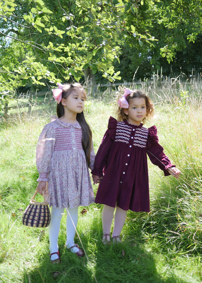 Elizabeth Blackwell Dress with Rhubarb Crumble Hand Smocking made with Liberty Ava Fabric