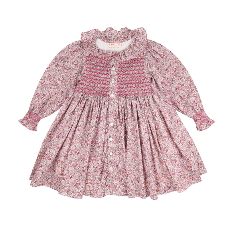Elizabeth Blackwell Dress with Rhubarb Crumble Hand Smocking made with Liberty Ava Fabric