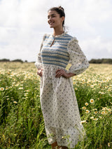 Emmeline Pankhurst Dress Brunnera Blooms with Forget Me Not Hand Smocking