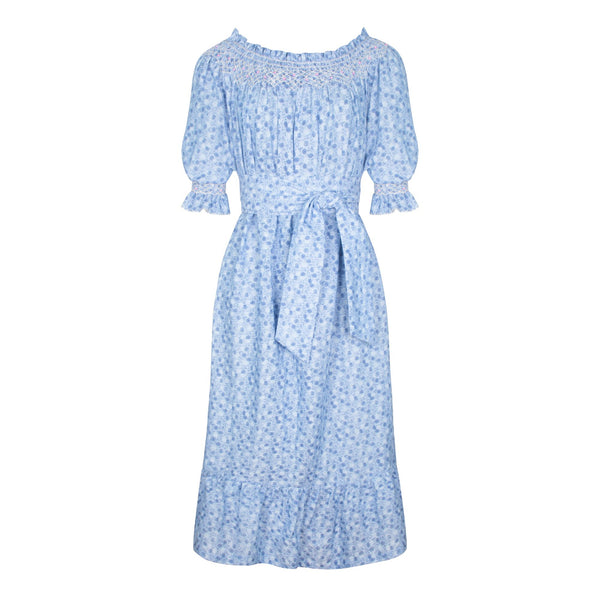 Grace Darling Dress Flower Power Chambray with Opaline Hand Smocking