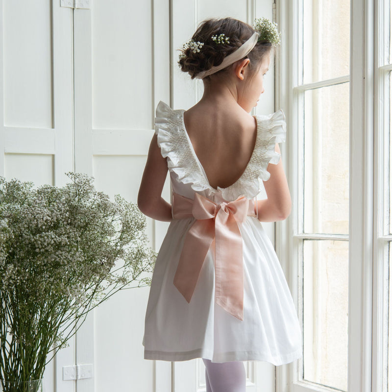 Grace Dress with Pearl Hand Smocking and Silk Sash