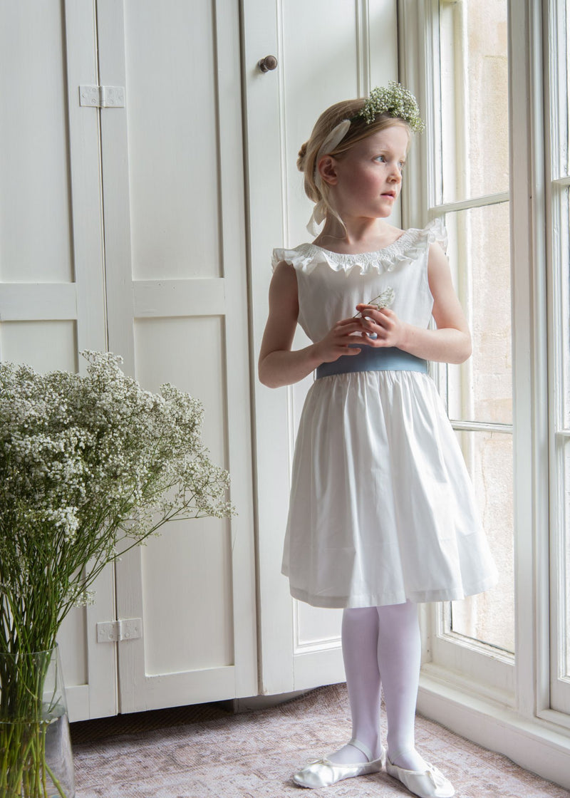 Grace Dress with Pearl Hand Smocking and Silk Sash