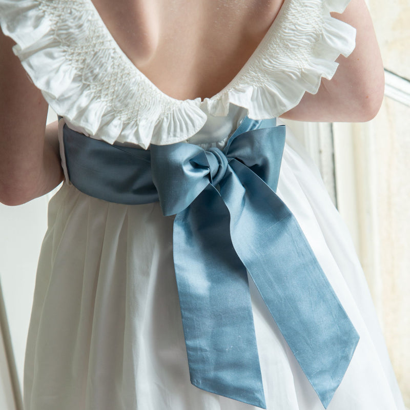 Grace Dress with Pearl Hand Smocking and Silk Sash