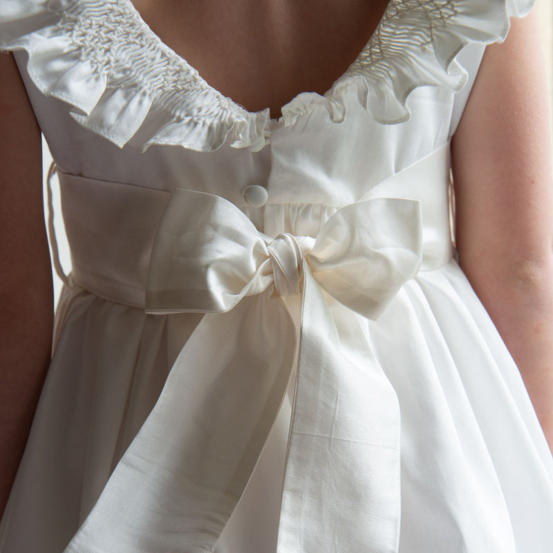 Grace Dress with Pearl Hand Smocking and Silk Sash