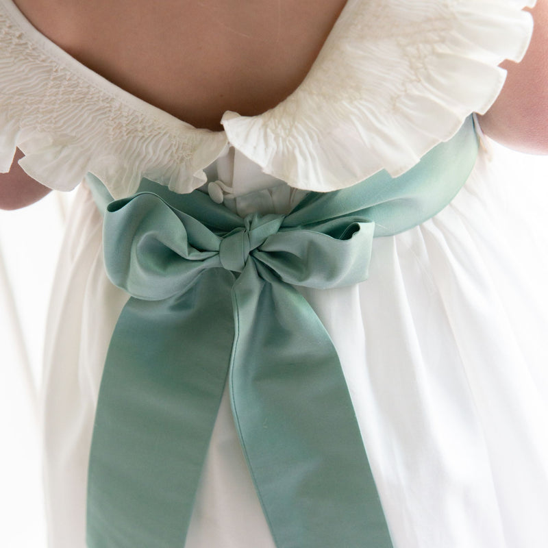 Grace Dress with Pearl Hand Smocking and Silk Sash