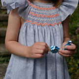 2-3 & 3-4y Indira Gandhi Flutter Dress Cross Stitch Weave Cotton with You’ve Been Tango’d Hand Smocking